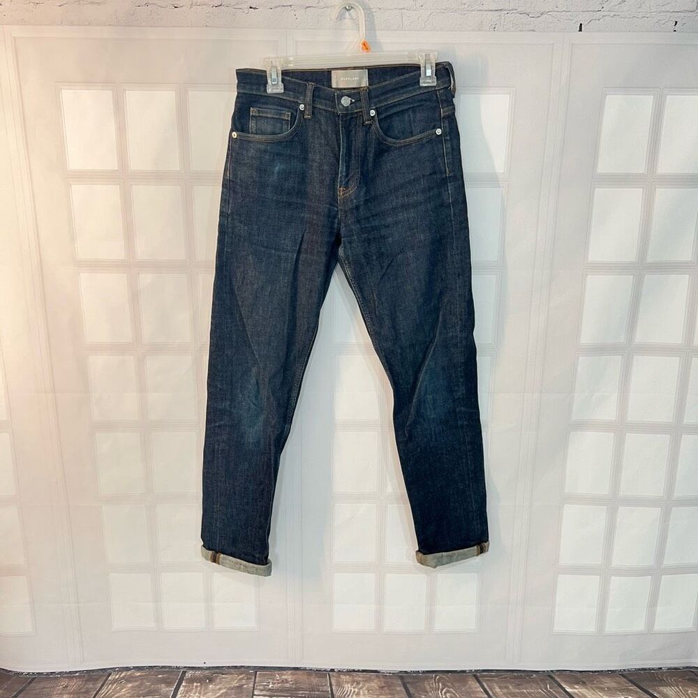 Everlane Black Cuffed Hem Dark Wash Slim Fit Jeans Size 28 X 32 - Picture 3 of 11